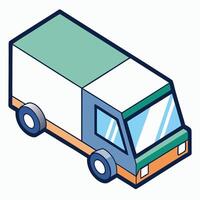 Isometric Illustration of a Small Delivery Truck with White and Teal Color Scheme vector