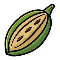 A halved green fruit with visible seeds inside showing its inner beige flesh and outer green rind vector