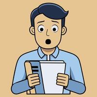 Surprised Man Reading Shocking Documents or Report Businessman Stunned by Unexpected News vector
