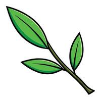 Cartoon illustration of a sprig with three green leaves and a brown stem vector