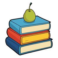 A stack of books with a pear on top vector