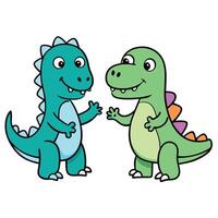 Two Friendly Cartoon Dinosaurs Saying Hello to Each Other vector