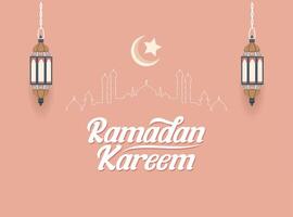 ramadan kareem card design with lanterns and pink background vector
