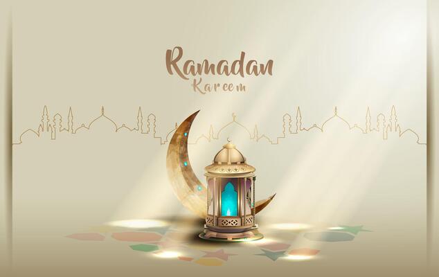 ramadan festival card design. Islamic decoration with unique lanterns and crescent moon