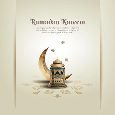 Unique lantern and crescent moon decoration used for Islamic greeting cards
