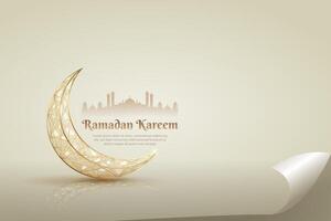 golden crescent moon decoration on simple background for ramadan festival vector
