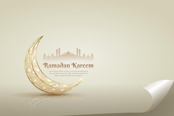 golden crescent moon decoration on simple background for ramadan festival