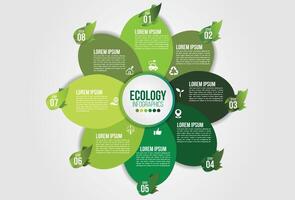 Ecology infographics green friendly environment with leaf and world map design layout.Recycle system element sustainable growth.Green concept with 8 options vector