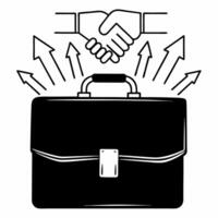 A briefcase on white background with holographic handshake and growth symbols leaving copy space concept as Straight on shot of a business briefcase against a pure white backgroun Square Square vector
