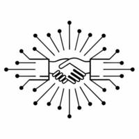 Abstract handshake with digital lines and bokeh lights representing global business connections concept as An image showing a handshake overlaid with digital lines and soft bokeh l Square Square vector