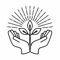 Abstract Hands Holding Seedling concept as Soft abstract image of hands nurturing a small seedling with bokeh light effects The camera tilts upwards emphasizing growth and environ Square Square vector