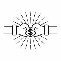 Abstract handshake with dollar sign concept as Two softly focused hands shaking with a glowing dollar sign between them set against a backdrop of cool toned bokeh lights The camer Square Square vector
