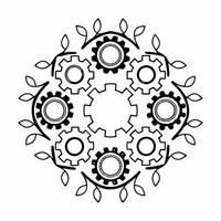 Abstract Gears Interlocking with Tree Branches concept as Soft abstract gears interlock with tree branches amid bokeh effects symbolizing innovation and growth through community an Square Square vector