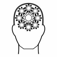 Abstract human head silhouette with gears and bokeh lights representing ideas and teamwork concept as An artistic depiction of a human head silhouette filled with interlocking gear Square Square vector