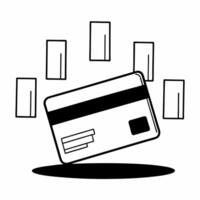 A credit card hovering over white background with holographic financial symbols and growth charts providing copy space concept as Side view of a credit card levitating against a p Square Square vector