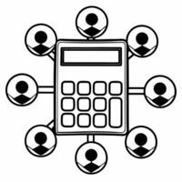 A calculator on white surface with holographic financial graphs and community symbols providing copy space concept as Top down view of a calculator placed on a white surface Surr Square Square vector