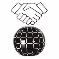A globe on white surface with holographic community icons and growth symbols floating above providing copy space concept as Overhead shot of a small globe placed on a white surfac Square Set 2 Square vector