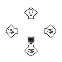 A light bulb on white background with holographic growth symbols and handshake icons leaving copy space concept as Straight on shot of a light bulb against a pure white background Square Set 2 Square vector