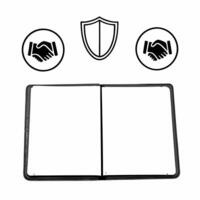 A notebook on white surface with holographic growth charts and community symbols floating above leaving copy space concept as Top down view of a notebook lying open on a white sur Square Set 2 Square vector