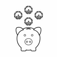 A piggy bank on white surface with holographic community icons and financial graphs floating above with copy space concept as Overhead shot of a piggy bank placed on a white surfa Square Square vector
