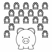 A piggy bank on white surface with holographic community icons and financial graphs floating above with copy space concept as Overhead shot of a piggy bank placed on a white surfa Square Set 2 Square vector