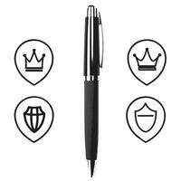 A pen standing upright on white background with holographic growth charts and handshake icons leaving copy space concept as Close up shot of a pen standing vertically against a wh Square Square vector