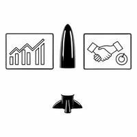 A rocket model on white background with holographic growth charts and handshake icons leaving copy space concept as Side view of a rocket model against a white background Surroun Square Set 2 Square vector