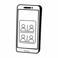 A smartphone displaying holographic community icons and financial graphs on a white background with copy space concept as Front view of a smartphone standing upright on a white ba Square Square vector