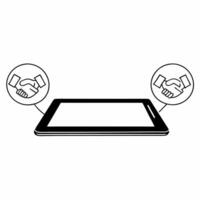 A tablet floating over a white background with glossy holographic growth charts and handshake icons leaving ample copy space concept as High angle shot of a modern tablet levitati Square Square vector