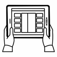 Blockchain voting system demonstration concept as Close up of a technologist demonstrating a blockchain based voting system Camera follows their hands as they explain the process Square Square vector