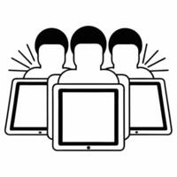 Bokeh Abstract Group Discussing with Tablets concept as Silhouettes of a group using tablets with bokeh digital effects symbolizing innovation and technology in ESG business negoti Square Square vector