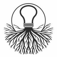 Bokeh Lightbulb Growing Roots concept as A glowing lightbulb with roots growing downward amid bokeh effects symbolizing innovative growth rooted in community and compromise in ESG Square Square vector