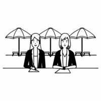 Businesswoman helping a colleague with paperwork at a cafe concept as A candid scene of a businesswoman assisting her colleague with documents while sitting at an outdoor cafe The Square Square vector