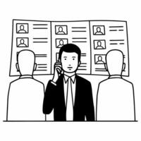 Candid business leader making a phone call in front of a whiteboard concept as A candid shot capturing a business leader making a phone call while standing in front of a whiteboard Square Square vector