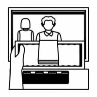 Candid Shopping Checkout concept as A candid image of a cashier handing a receipt to a customer at checkout with a white background The camera captures the moment from behind the Square Square vector