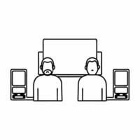 Candid Tech Store Inquiry concept as A candid shot of a customer discussing a product with a store assistant in a tech shop set against a white background The camera captures from Square Square vector