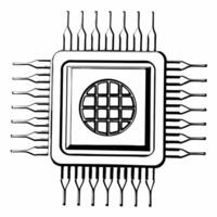 Close up of a globe reflected in a microchip surface concept as A macro shot of a microchip reflecting a miniature globe on its surface symbolizing global community and growth in t Square Square vector