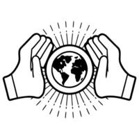 Close up of Hands Holding a Holographic Earth concept as A macro shot focusing on two hands gently cradling a glowing holographic Earth The camera zooms in to capture the intricat Square Square vector