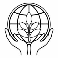 Close up of Hands Holding Globe with Seedling concept as A macro shot of hands cradling a small globe with a seedling growing on it The camera focuses on the seedling and hands sy Square Square vector