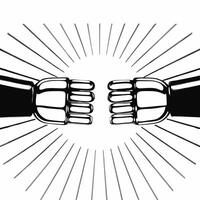 Close up of futuristic holographic handshake between two robotic arms representing business agreement concept as A detailed macro shot of two robotic arms in a glowing holographic Square Square vector