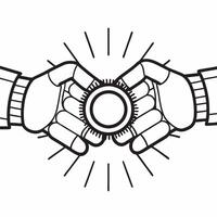 Close up of robotic hands exchanging a glowing digital coin symbolizing financial responsibility concept as A detailed macro shot of two robotic hands exchanging a glowing digital Square Square vector