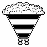 Cloud raining coins into a funnel chart concept as illustration of a cloud raining golden coins into a funnel chart with the funnel sections representing different financial Square Square vector