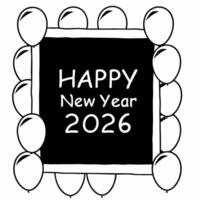 Colorful Party Frame concept as A vibrant frame filled with party elements like balloons and streamers designed to highlight the text Happy New Year 2026 The isolated white backgr Square Square vector