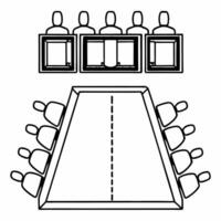 Conference Table with Holographic Bridge and Community concept as A conference table on a glossy white floor has two holographic icons hovering above a bridge symbolizing compromis Square Square vector
