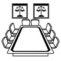 Conference Table with Holographic Scale and Plant concept as A conference table set on a glossy white floor has two holographic icons hovering above a balanced scale symbolizing co Square Square vector