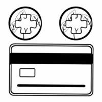 Credit Card with Holographic Puzzle Pieces and Leaf concept as A credit card lies flat on a glossy white surface with two holographic icons above interlocking puzzle pieces and a g Square Square vector