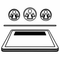 Credit Card with Holographic Scale and Community concept as A credit card lies flat on a glossy white surface with two holographic icons above a balanced scale symbolizing compromi Square Square vector
