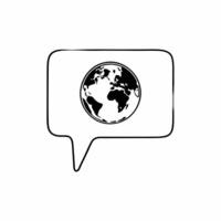 Earth and Chat Bubble Icon concept as A image showing the Earth inside a chat bubble symbolizing global discussions in ESG negotiations Isolated on a white background suita Square Square vector