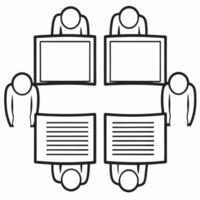 Employees candidly discussing ideas during a casual stand up meeting concept as A candid image of employees actively discussing ideas during an informal stand up meeting The open Square Square vector