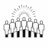 Flat Abstract Community Figures Climbing a Graph concept as Silhouetted community figures climb an ascending graph with bokeh effects symbolizing growth through compromise in ESG n Square Square vector